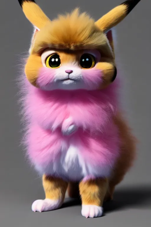 Prompt: high quality 3 d render hyperrealist very cute multicolor stripped fluffy! phoenix cat hybrid highly detailed, vray smooth, in the style of detective pikachu, hannah yata charlie immer, dramatic pink light, low angle, uhd 8 k, sharp focus