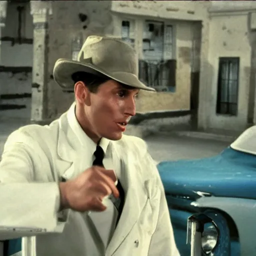 Image similar to Live Action Still of Jerma985 in Casablanca (film), real life, hyperrealistic, ultra realistic, realistic, highly detailed, epic, HD quality, 8k resolution, body and headshot, film still