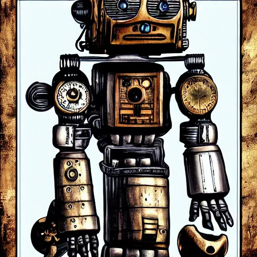 Prompt: robot, steampunk, art by da vinci