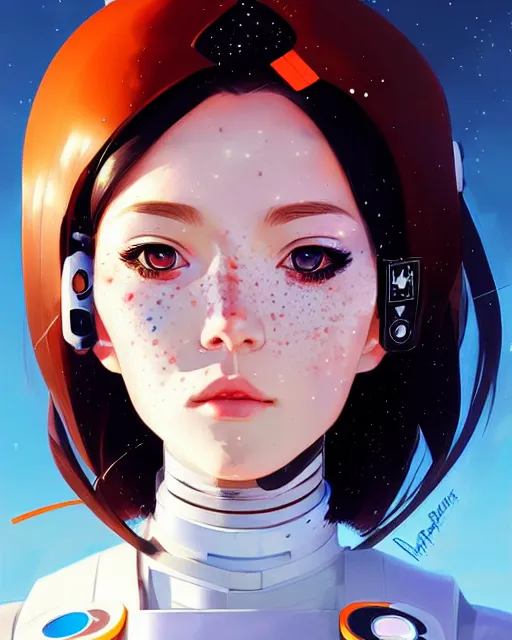 Image similar to portrait Anime space cadet cyborg, pretty face, realistic shaded Perfect face, fine details. Anime. realistic shaded lighting by Ilya Kuvshinov Giuseppe Dangelico Pino and Michael Garmash and Rob Rey, IAMAG premiere, aaaa achievement collection, elegant freckles, fabulous