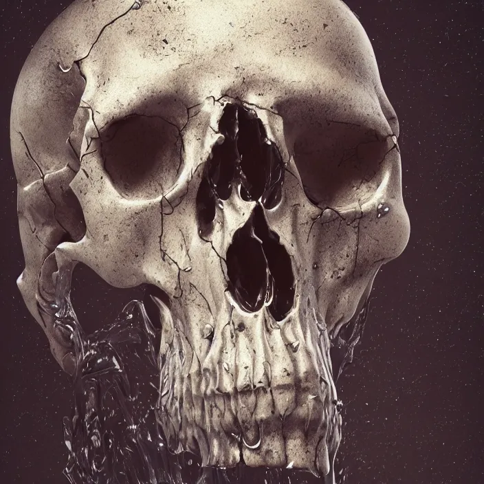 Image similar to a melting dripping human skull. intricate abstract. intricate artwork. by Tooth Wu, wlop, beeple, dan mumford. octane render, trending on artstation, greg rutkowski very coherent symmetrical artwork. cinematic, hyper realism, high detail, octane render, 8k, depth of field, bokeh. iridescent accents