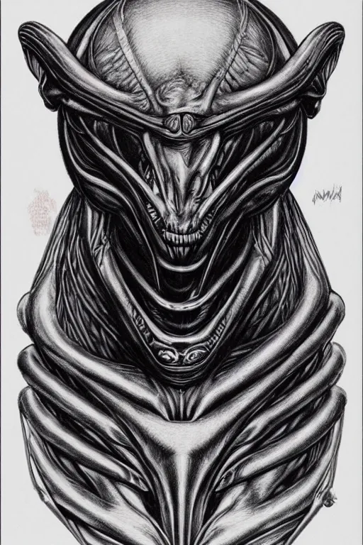 Image similar to a realistic color drawing of an alien from aliens the movie 1 9 8 6 portrait, aaron horkey