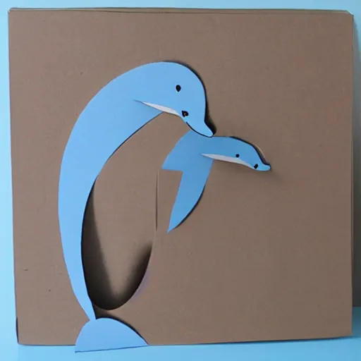 Prompt: dolphin made of cardboard