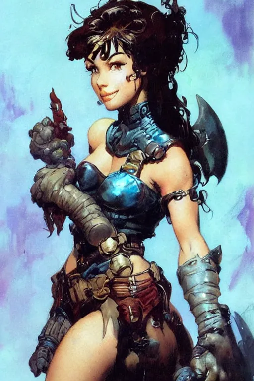 Image similar to a portrait of a cute fantasy girl by Frank Frazetta and ross tran