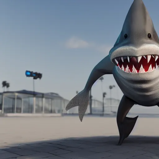 Prompt: Render of a 3D Shark Mascot Costume, with legs and arms, stadium setting, highly detailed, trending on artstation, photorealistic, Unreal Engine 4k