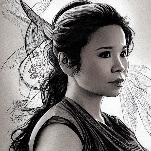 Prompt: amazing lifelike award winning pencil illustration of Lea Salonga in a helicopter trending on art station artgerm Greg rutkowski alphonse mucha miss Saigon cinematic