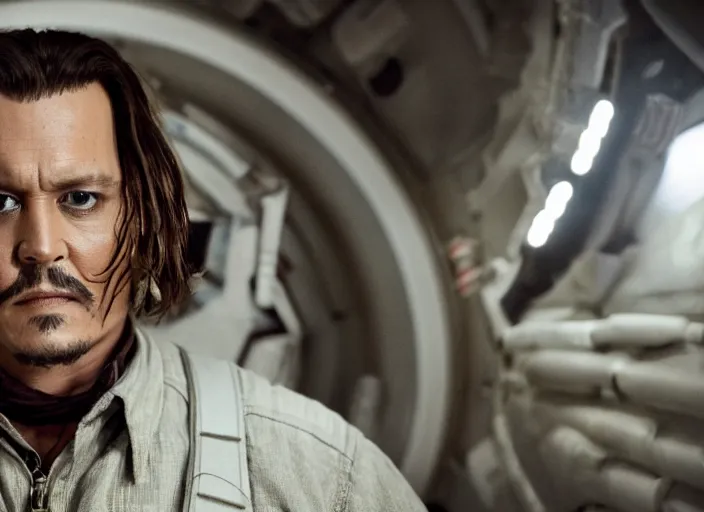 Image similar to film still of Johnny Depp as Cobb in Interstellar, 4k