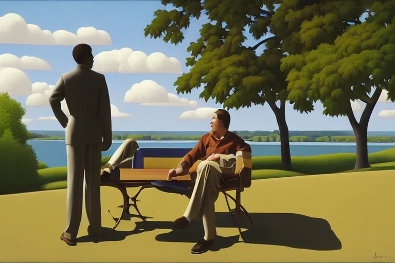 Image similar to two men talking, summer afternoon, kenton nelson