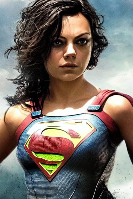 Image similar to a fancy close up of Man of Steel cast as Mila Kunis by Greg Rutkowski, full body shot