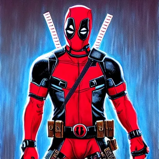 Prompt: Deadpool by Bob Ross