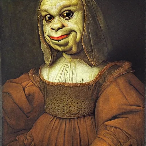 Prompt: a renaissance portrait painting of pepe the frog, in the style of rembrandt van rijn and neo - baroque