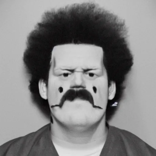 Prompt: Ronald McDonald mugshot