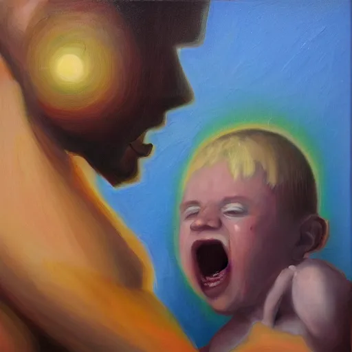 Prompt: stock photo of Saturn eating his child, oil on canvas, trending on artstation, deviantart