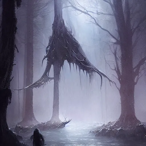 Prompt: a beautiful terrifying monster of water and mist. ethereal horror fantasy art by greg rutkowski