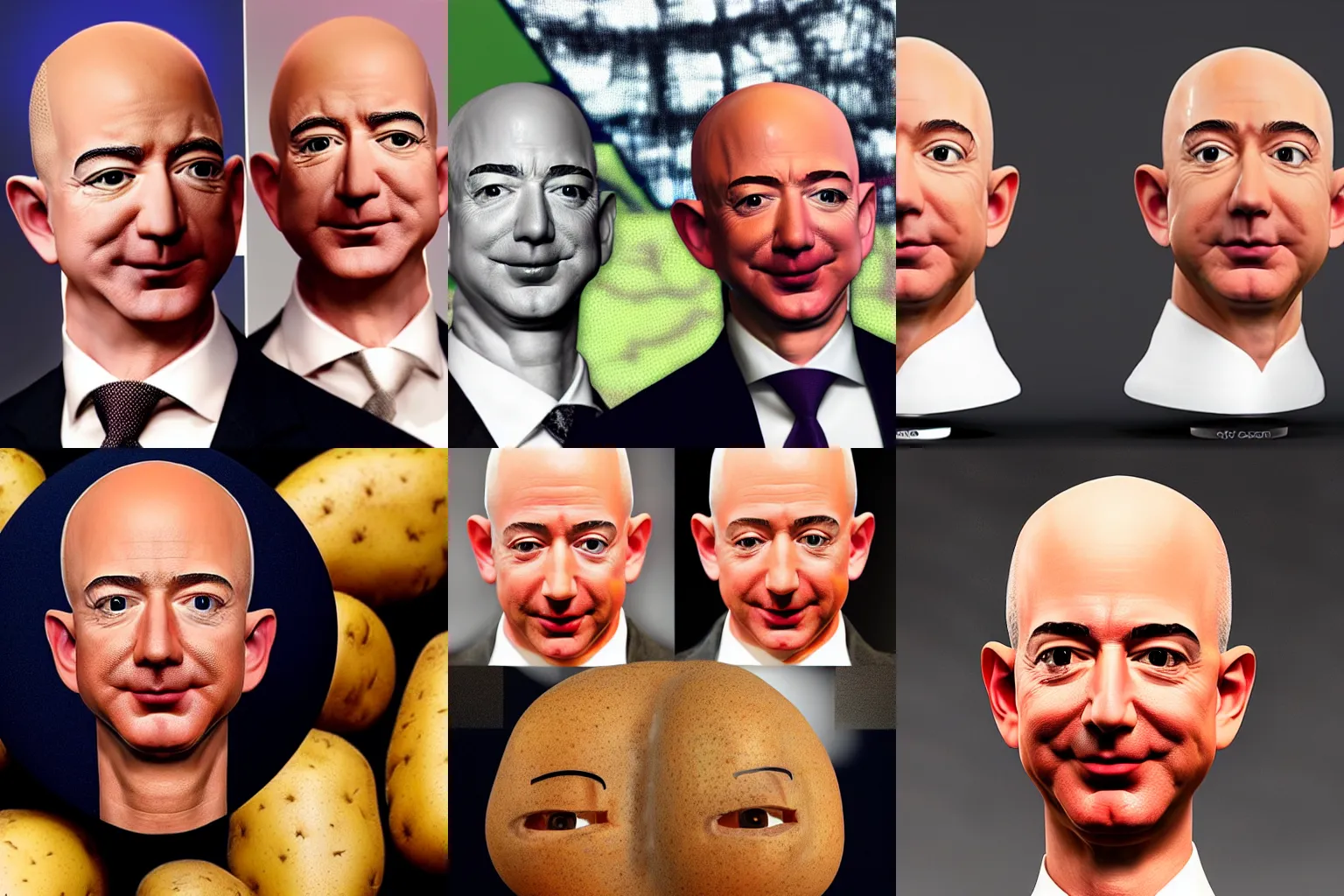 Prompt: jeff bezos head transposed on a potato. realistic, detailed. one subject