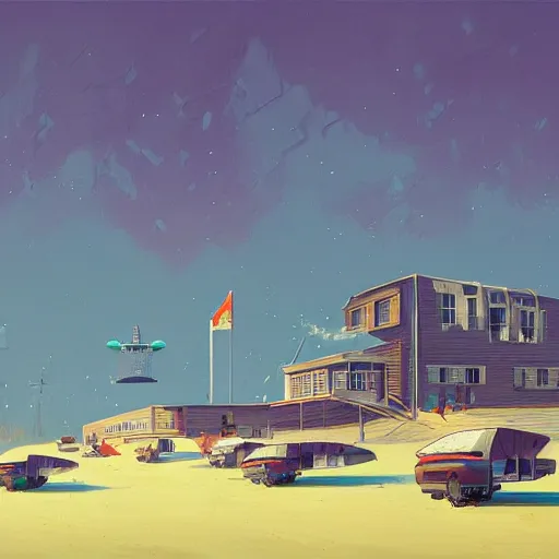 Image similar to yachting club by simon stalenhag