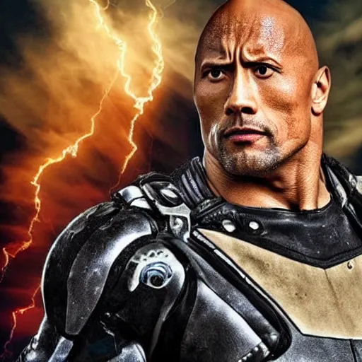 prompthunt: Dwayne Johnson is looking intensely at the camera with