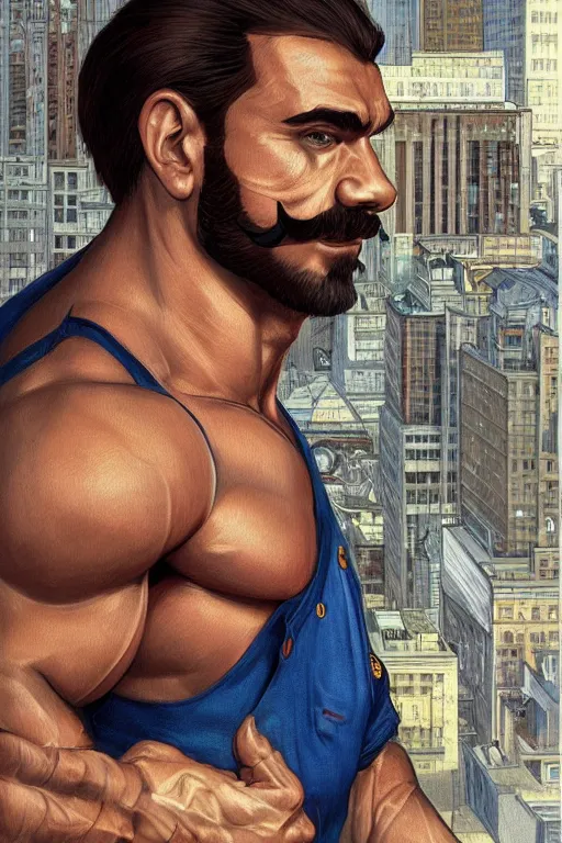 Prompt: gigachad luigi bodybuilder in the city by ilya kuvshinov, ernest khalimov body, super mario bros symmetrical face concept art, hyper realistic, intricate, elegent, highly detailed, digital painting, concept art, smooth, sharp, focus, illustration, art by artgerm and greg rutkowski and alphonse mucha, artstation