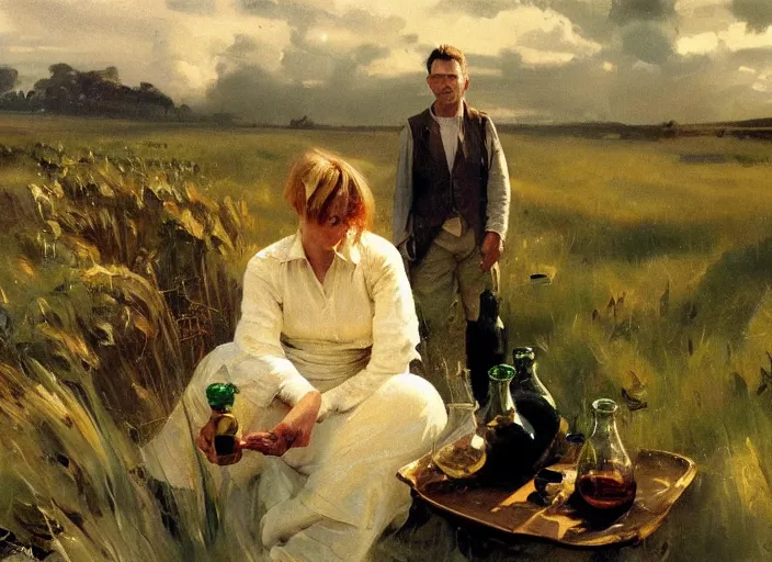 Prompt: oil painting of barley grains, plants and whiskey bottle, art by anders zorn, wonderful masterpiece by greg rutkowski, beautiful cinematic light, american romanticism by greg manchess, creation by tyler edlin