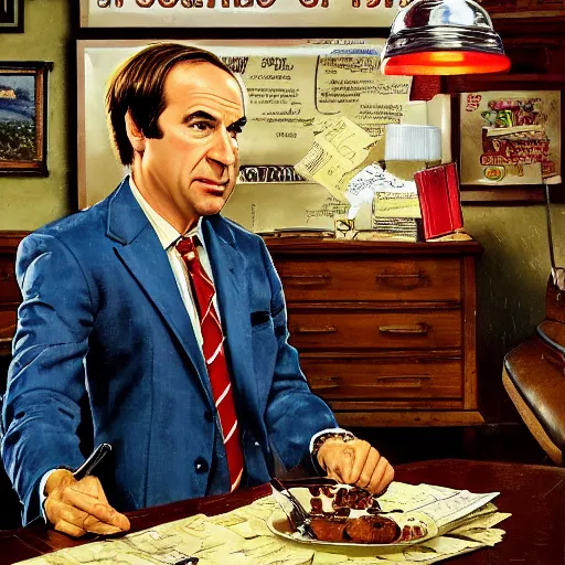 Prompt: Saul Goodman in the style of Norman Rockwell