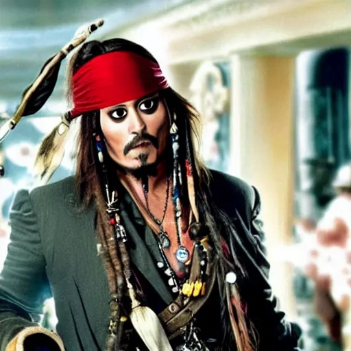 Image similar to johnny depp as a captain jack sparrow having a coca - cola