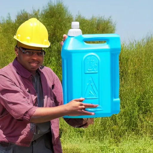 Image similar to an engineer with a water container for a head