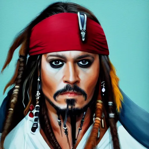 Image similar to portrait of captain jack sparrow, clear clean face, symmetrical face, blurry background, pose, trending on artstation, alexandra fomina artstation, face by ilya kushinov style, style by loish, painterly style, flat illustration, high contrast