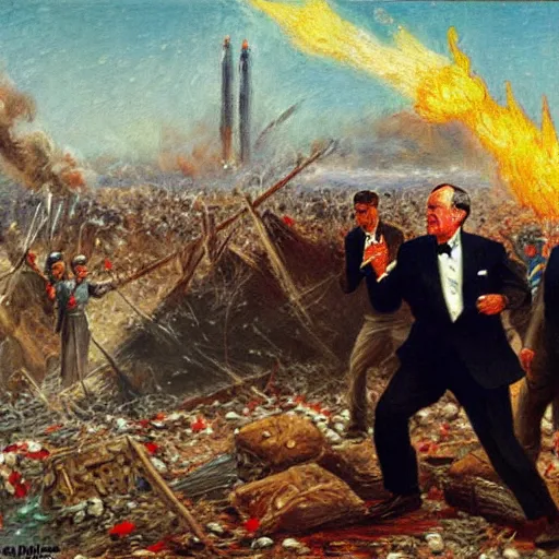 Image similar to George H.W. Bush destroys Iraq, oil on canvas, 1883
