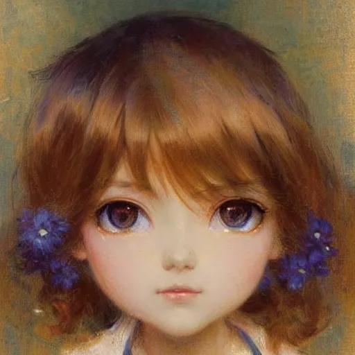 Image similar to very cute anime girl faces, chibi art, painting by gaston bussiere, charles sillem lidderdale,