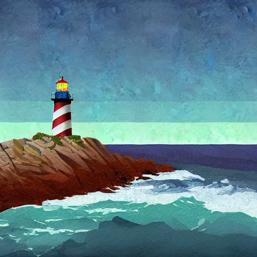 Image similar to digital art of a coastal landscape with a lighthouse, by Disco Elysium