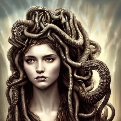 Image similar to an epic portrait of medusa, goddess, beautiful, detailed beautiful face, epic fantasy art, award winning on artstation, trending on deviantart, mystical atmosphere, mythology, high definiton, high detail, high quality, ultra realistic, hyper realistic, 4 k uhd,