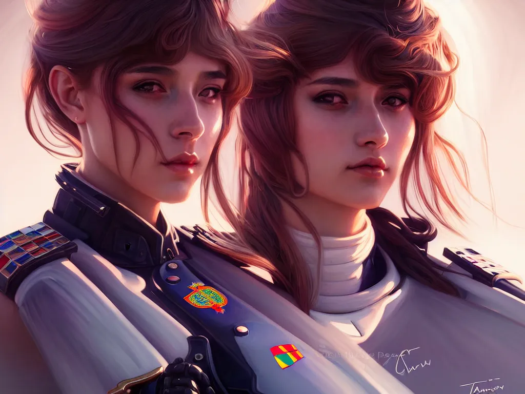 Image similar to portrait futuristic spain police uniform girl, at future neon light rooftop, ssci - fi and fantasy, intricate and very very beautiful and elegant, highly detailed, digital painting, artstation, concept art, smooth and sharp focus, illustration, art by tan zi and ayanamikodon and alphonse mucha and wlop