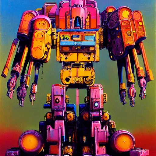 Image similar to colourful mecha robot, art drew struzan, stanley artgem lau & zdzislaw beksinski