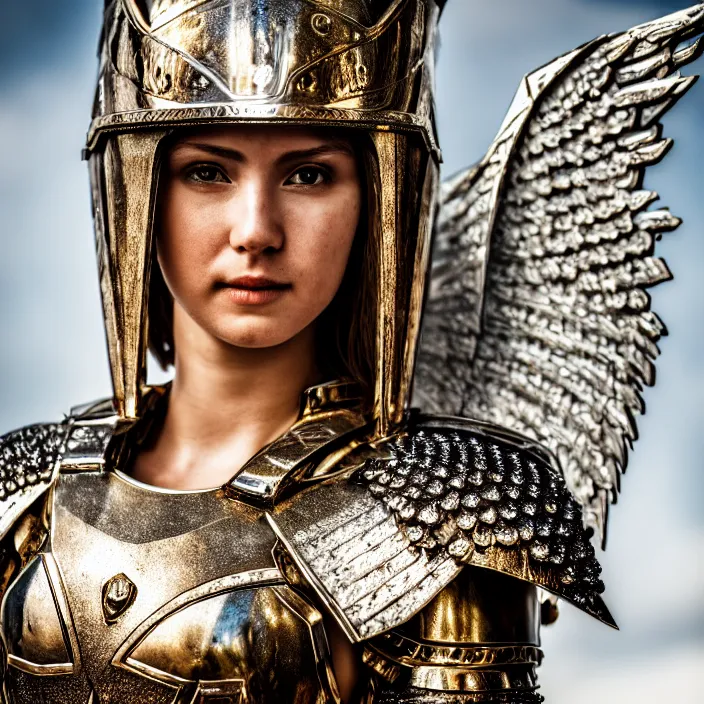 Image similar to photo of an angel warrior queen wearing diamond encrusted armour, highly detailed, 4 k, hdr, smooth, sharp focus, high resolution, award - winning photo