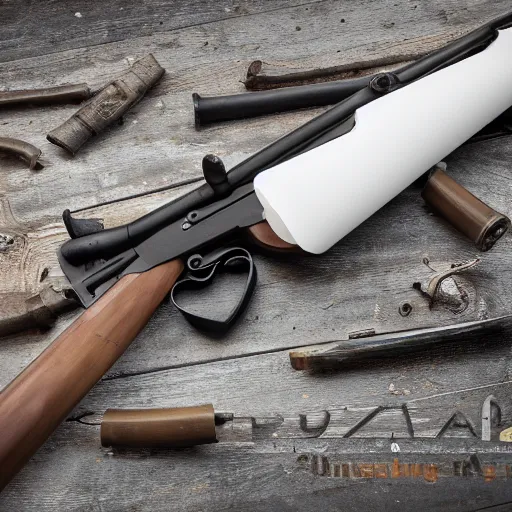 Image similar to Product photo of muzzleloaded flintlock AK47 from the site grabAgun, white background, postapocalyptic. professional product photography, gunsmithing, 4k. high quality