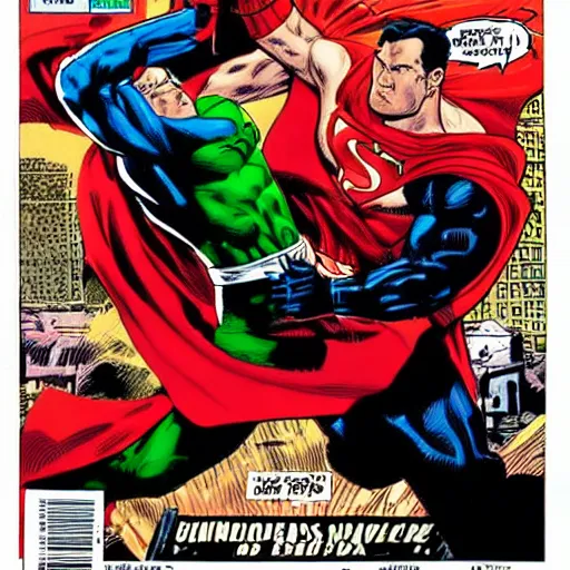 Image similar to daredevil punching superman, comic cover, marvel