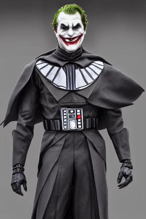 Prompt: Joker wearing vader's armor suit, realistic cosplay, full character, highly detailed, highly realistic