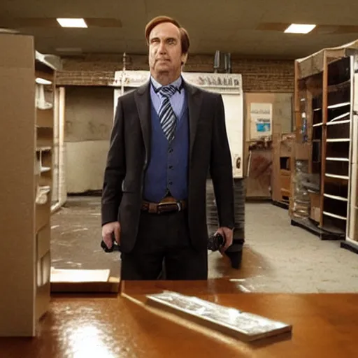 Prompt: Saul Goodman lost in the backrooms