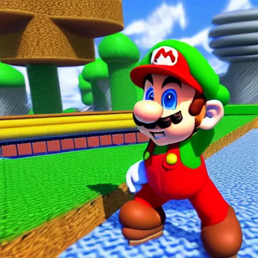 Prompt: in-game screenshot of Super Mario 64, 3d render, Unreal Engine, octane render, ray tracing, Unity, highly detailed, high quality, HD, 4k, 8k, realistic, sharp, trending