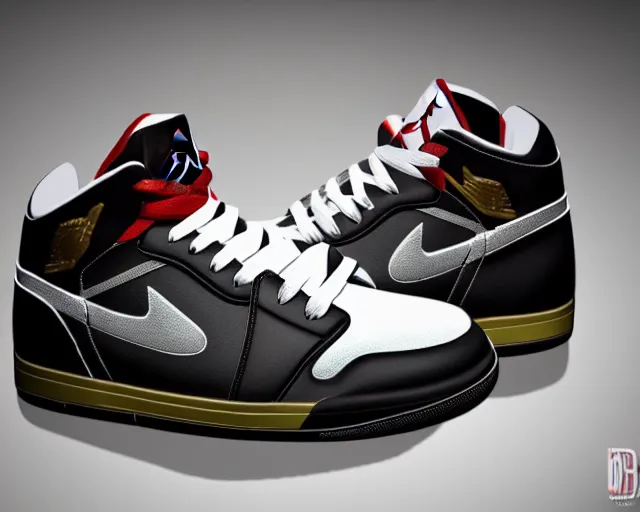 Image similar to mid height air jordan sneakers the joker design, 3d render, the joker design, cinematic, studio lighting, award winning, highly detailed