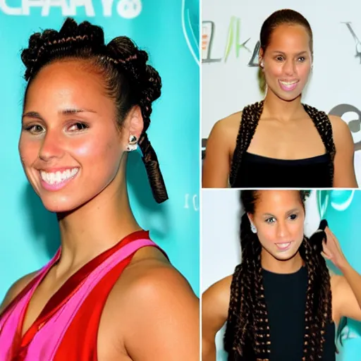 Image similar to alicia keys with side pony and side bangs hairstyle