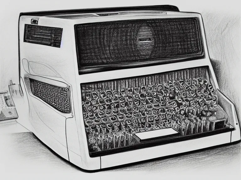 Image similar to a pencil drawing of a vintage compute. by pen tacular