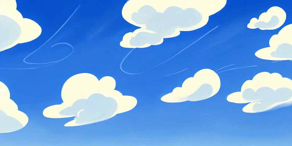 Prompt: cartoon concept art, clean blue sky, spiral clouds, from the hortons