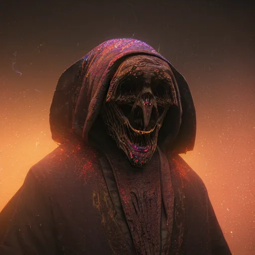 Prompt: darklord amdusc art by mike winkelmann, power auras, sigils, tattered cloth robes, substance 3 d painter, pbr textures, physical based rendering, cinematic, hyper realism, high detail, octane render, unreal engine, 8 k, vibrant colors, smooth gradients, high contrast, depth of field, aperture
