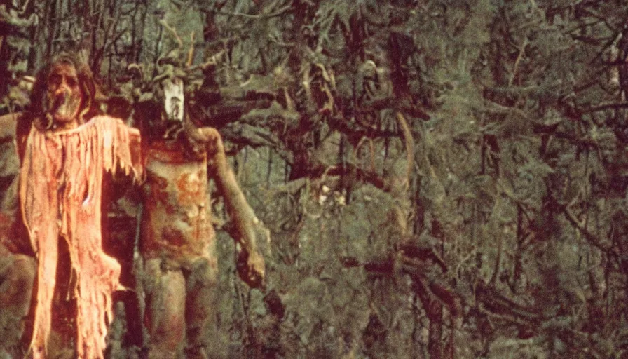 Prompt: 7 0 s film still from a horror movie about human sacrifice and pagan rituals, kodachrome, cinecolor, cinestill, film grain, film texture, retro, cinematic, high resolution, photorealism,