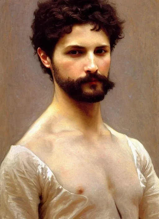 Image similar to closeup portrait of a handsome man, bouguereau : 1 0, leyendecker : 2 5, alma tadema : 1 0, john singer sargent : 1 5