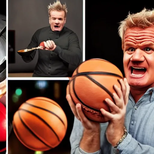 Image similar to angry!! gordon ramsey eating a basketball, tv still