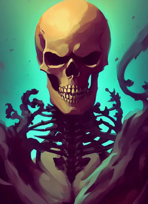 Prompt: a skeleton king, in the style of artgerm, charlie bowater, atey ghailan and mike mignola, vibrant colors and hard shadows and strong rim light, plain background, comic cover art, trending on artstation