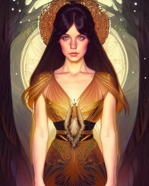 Image similar to symmetry portrait of brunette princess, glam, fae, fireflies, forest background, intricate, elegant, highly detailed, digital painting, artstation, concept art, smooth, sharp focus, illustration, art by artgerm and greg rutkowski and fra angelico and alphons mucha