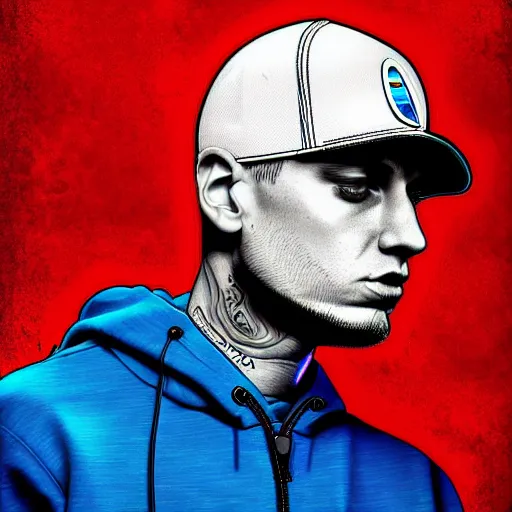 Prompt: a detailed digital art of eminem if he were also a dolphin that was high on DMT in the ocean, photosynthetic, ornate, maximalist, artstation, imdb, hip-hop influences, watercore, trippy,